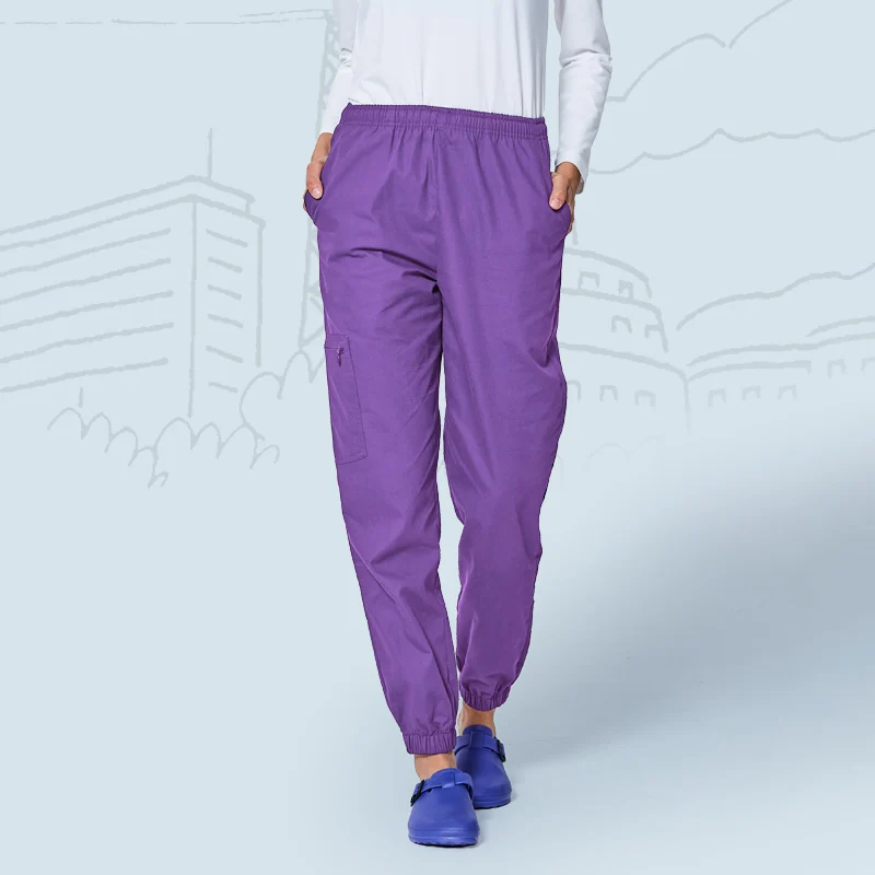 Purple Медицинские Jogger Брюки санитара карго Брюки медсестры ломаются на полной упругой медсестер доктор рабочие штаны для женщин и мужчин - Цвет: Purple