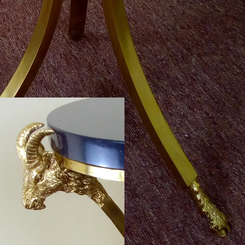 

European antique reproduction brass side table with marble top for living room