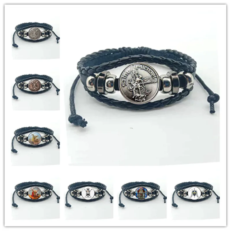 Новый мужской кожаный браслет Archangel St. Michael защищает мой щит русский Шарм Orhodox