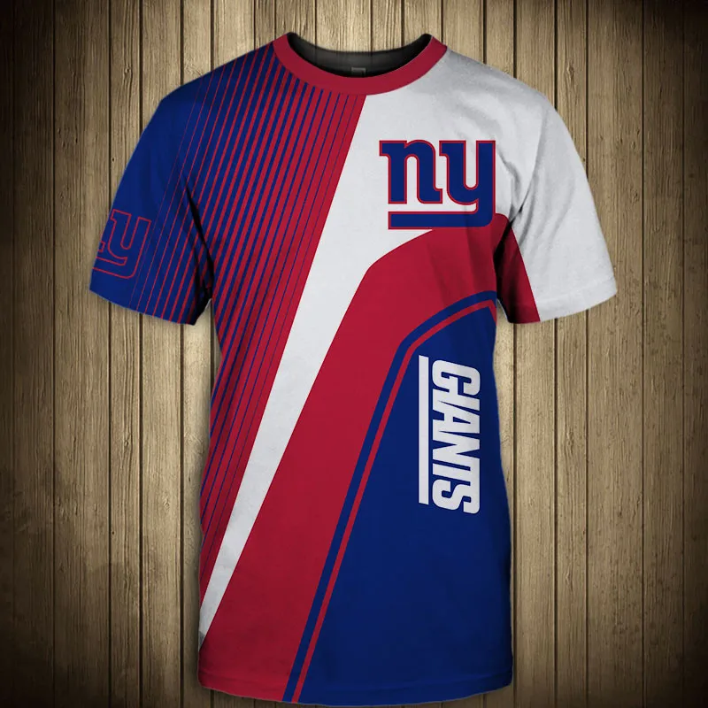 

New York Fashionable American Football Giants tshirts Blue red stripes stitching letter print 3D tops