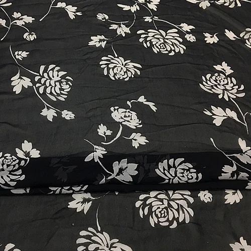 Белый цветочный принт на черном фоне чистый Шелковый жоржет марли шелковой ткани