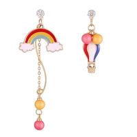rainbow drop earrings rhinestone stud earring asymmetry rainbow hot air balloon long tassels pendant jewelry gift for women girl