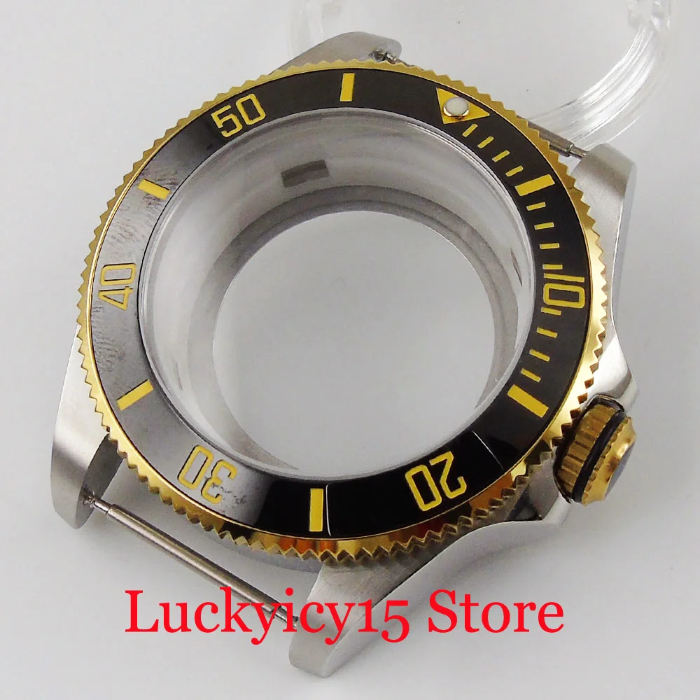 

43mm Watch Cases for Japan NH35 NH35A NH36 NH36A Gold Coated Bezel Ceramic Insert Seeing Backcover