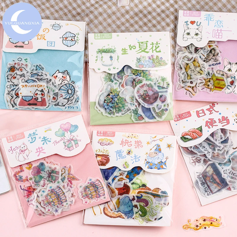 YUEGUANGXIA 40 Pcs Cat Convenient Magic Style Decorative Stickers Adhesive Scrapbooking DIY Decoration Diary | Канцтовары для офиса