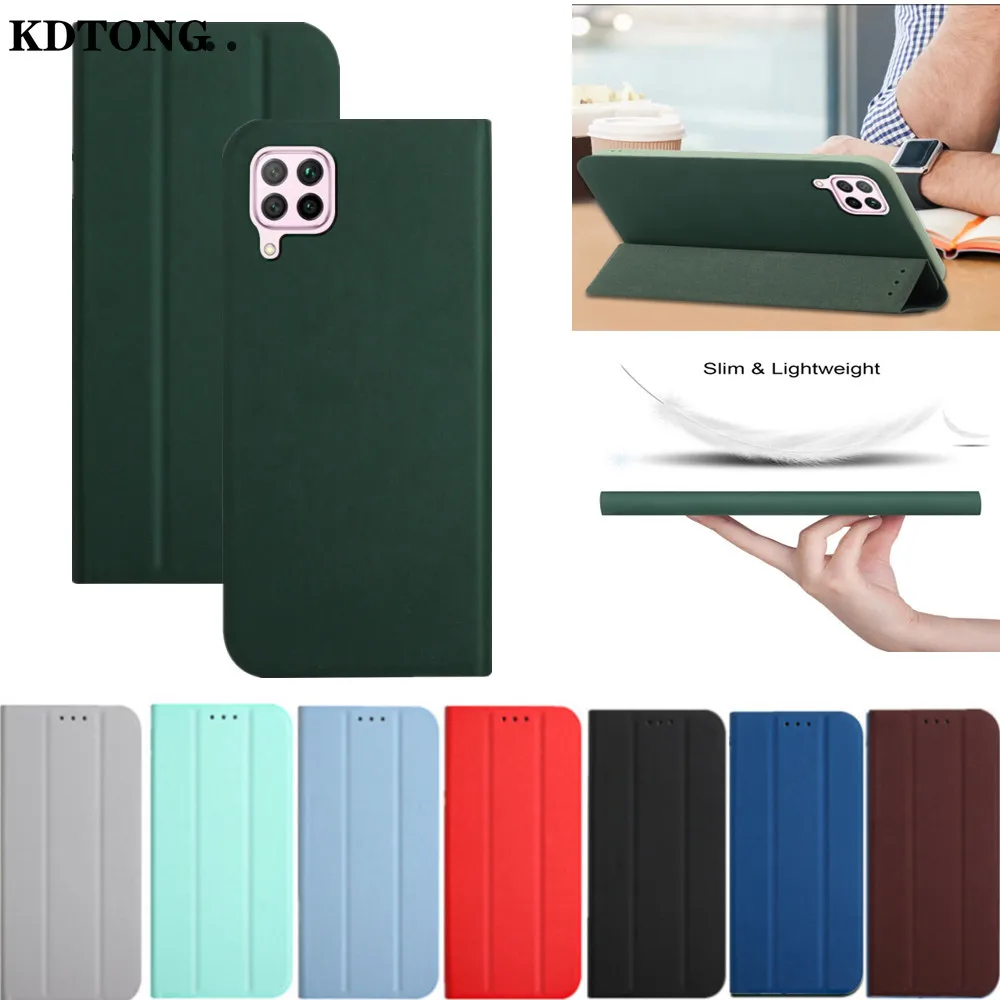 

Simple Leather Phone Case for Huawei P30 Pro P40 P20 Mate20 Lite Y5 P Smart Z Capa Solid Color Flip Fold Stand Shockproof Cover