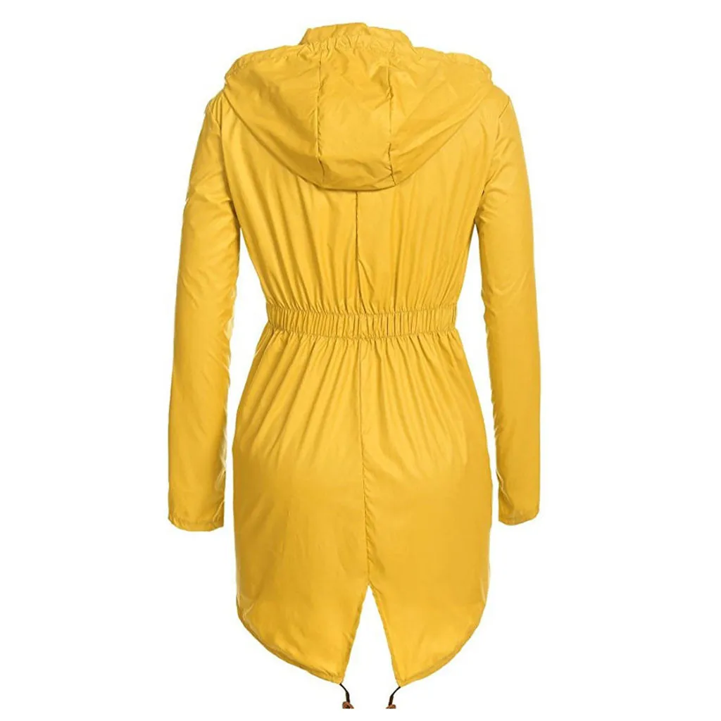 Plus Size Women's Lightweight Hooded Raincoat Waterproof Active Outdoor Rain Jackets Casual Solid Color Cycling Coat For