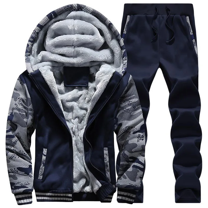 

Causal Tracksuits Men Sets Hooded Thicken Fleece Hoodies + Sweatpant 2023 Winter Spring Sweatshirt Sportswear Male Letter Print