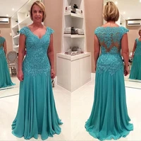 turquoise mother of the bride dresses lace chiffon v neck cap sleeve mother of the groom dress plus size party dress store cheap