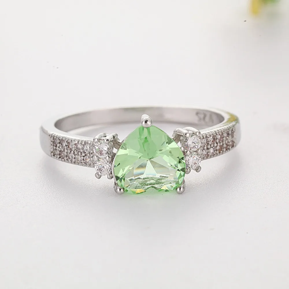 Сердце зеленый обручальное кольцо с камнем пара любовь белый кристалл серебряный цвет свадебные кольца для женщин ювелирные изделия fmujer F5Q028