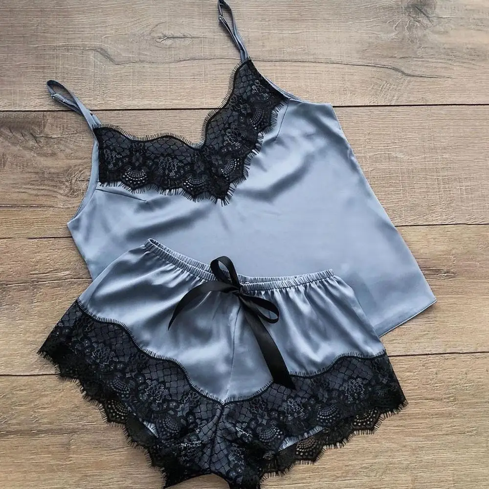 2020 женская Сексуальная атласная пижама на бретельках нижнее белье кружевная