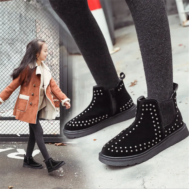 Детские Ботинки Martin осень и зима новые хлопковые ботильоны с заклепками обувь