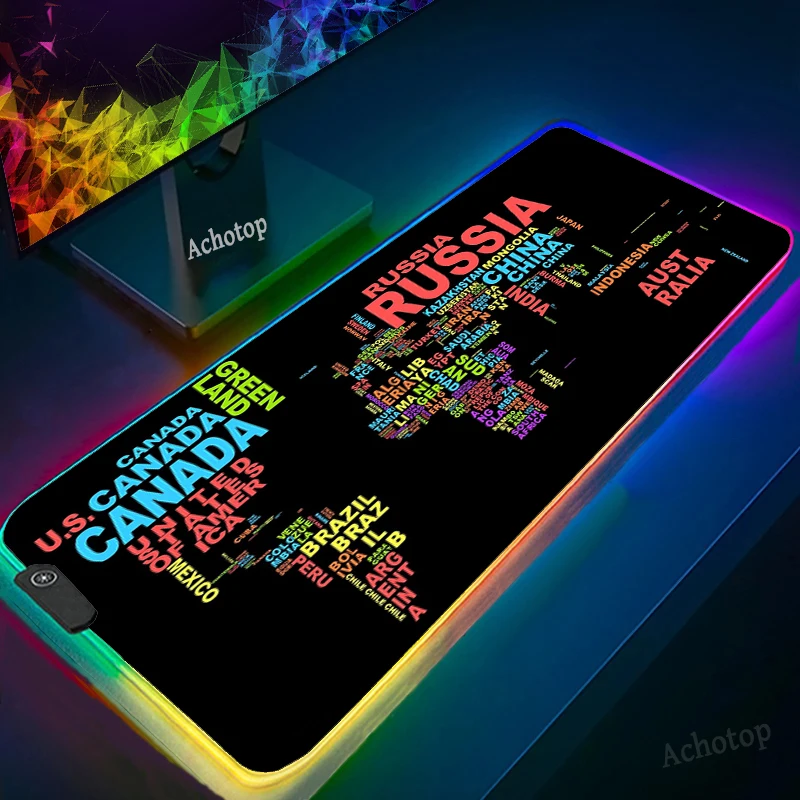 

RGB Gaming Mouse Pad Gamer Computer LED Lighting USB Large World Map Locking Edge Mouse pad Colorful Non-slip Desk Pad Mice Mat