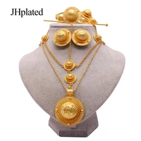 ethiopian 24k gold plated bridal jewelry sets hairpin necklace earrings bracelet ring gifts wedding jewellery set for women