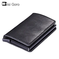 bisi goro 2021 pu leather metal single box credit card holder card case women and men rfid wallets vintage business id holder