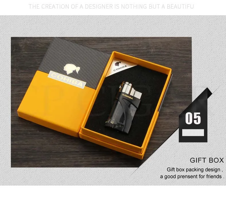 COHIBA фонарь газовая зажигалка карманная Ветрозащитная 2 струйная Зажигалка для сигар наружная металлическая газовая зажигалка многоразовые аксессуары для сигар