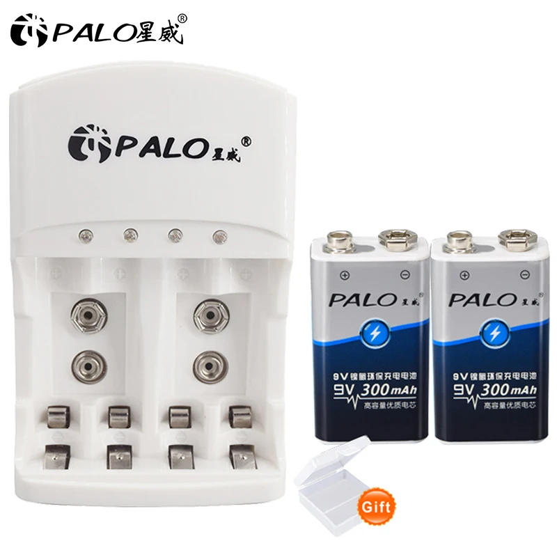 PALO 801 2 шт 9v перезаряжаемая батарея 300mAh 9 V nimh батарея 9 вольт батарея+ выделенное 2 слота 9v зарядное устройство AA AAA спешите к действию