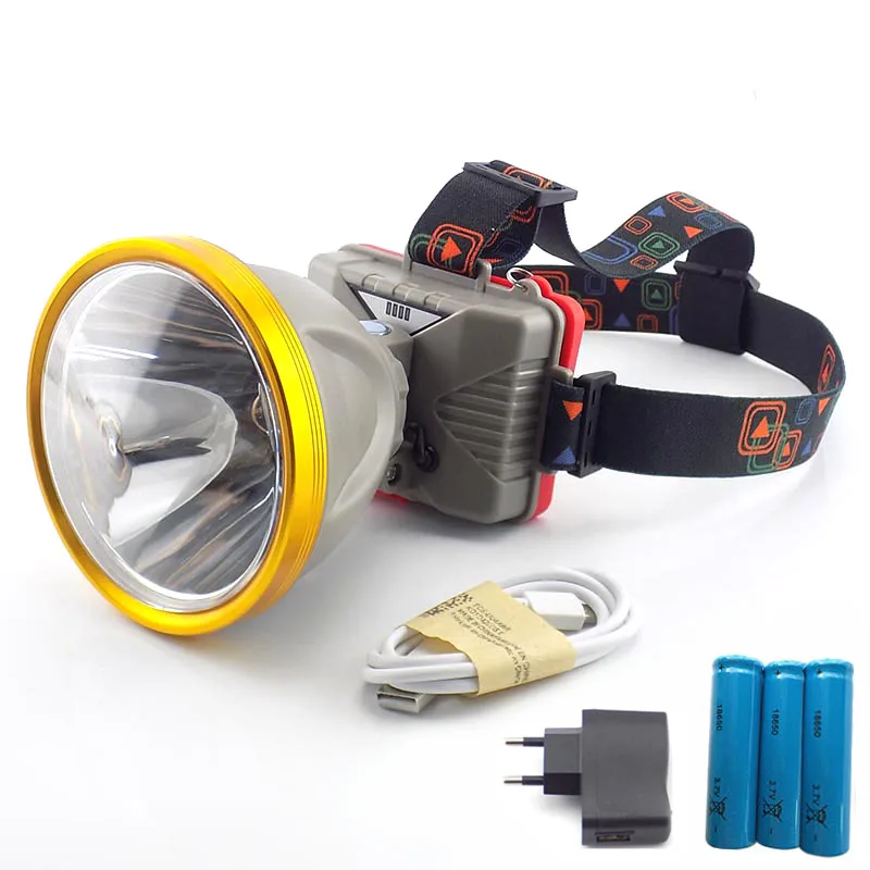 Новый светодиодный налобный фонарь T6 передняя вспышка 3 аккумулятора 18650