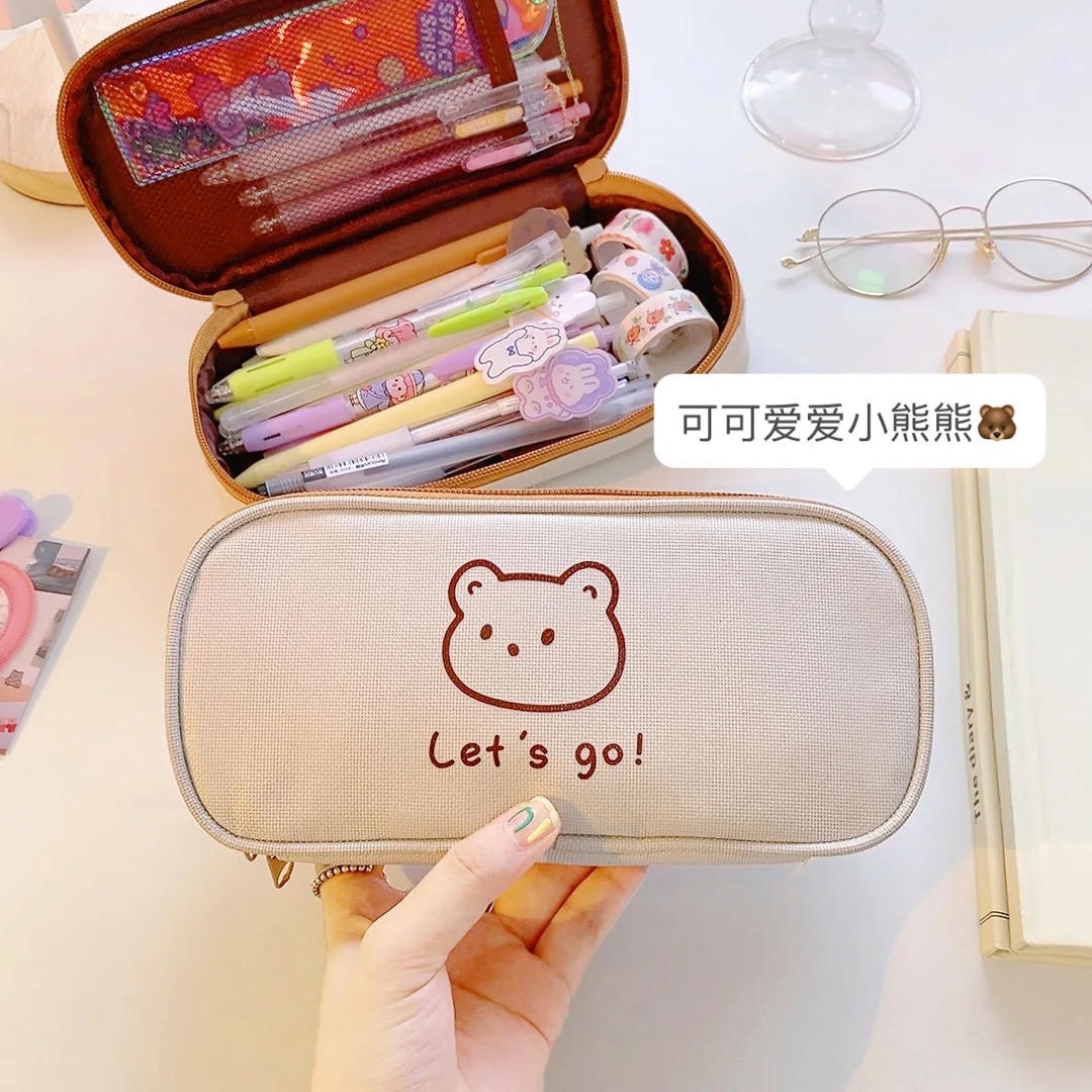 

Canvas pencil case large capacity student simple pencil case ins style girl heart stationery box
