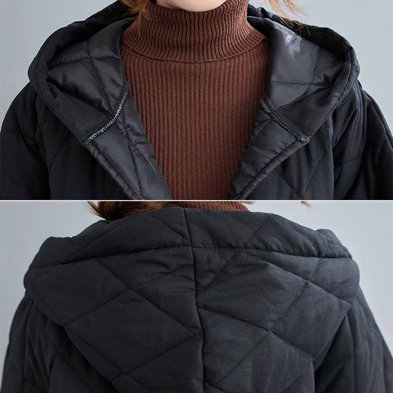 

Johnature Women Casual Black Hooded Parkas Button Coats Loose 2020 Autumn Winter New Large Size Women Clothes Warm Parkas Coats