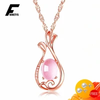 925 silver jewelry necklace rose quartz zircon gemstone flower shape rose gold pendant for women wedding engagement accessories