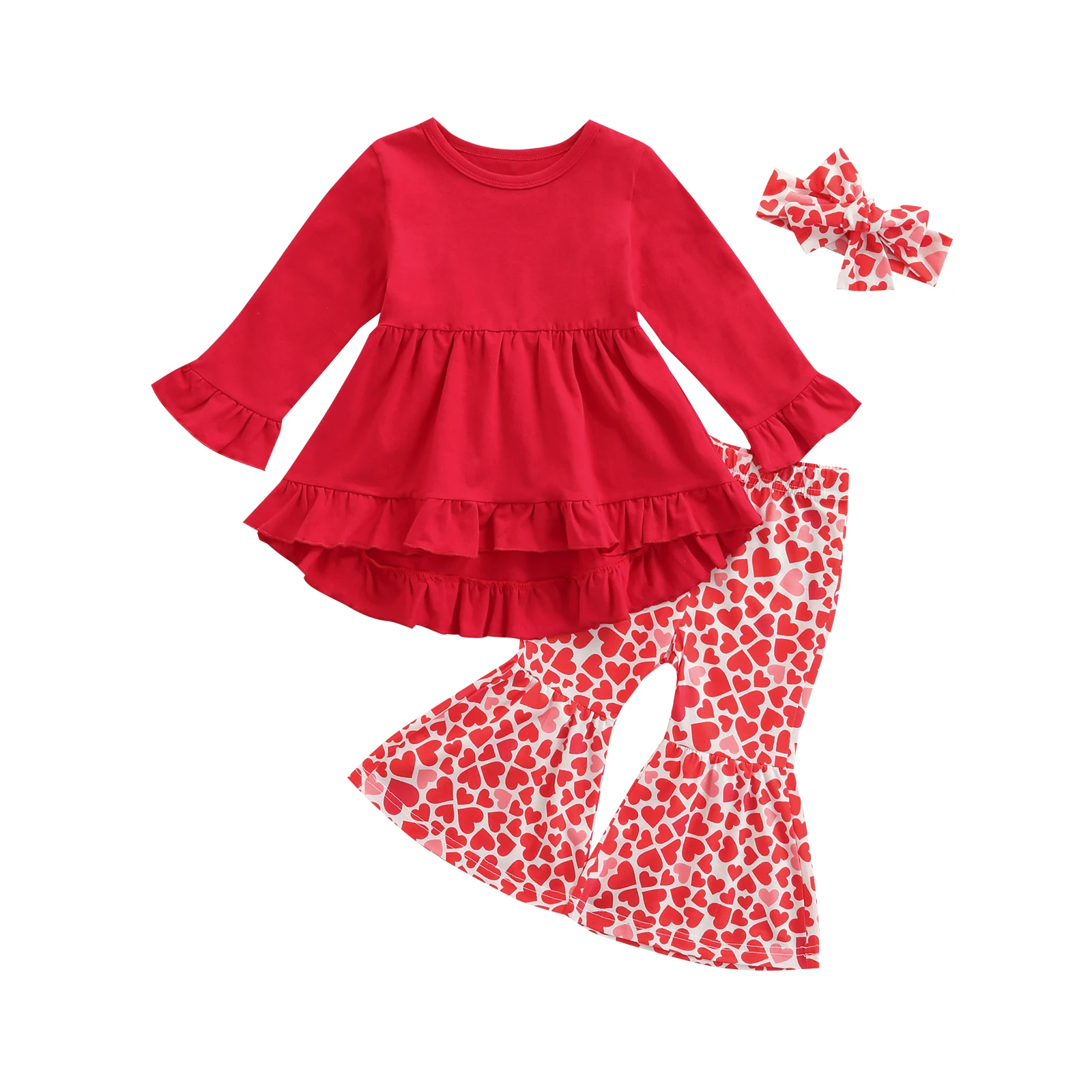

Lioraitiin 0-6Years Toddler Baby Girl 2Pcs Autumn Fashion Clothing Set Long Sleeve Solid Top Dress Heart Printed Flared Pants