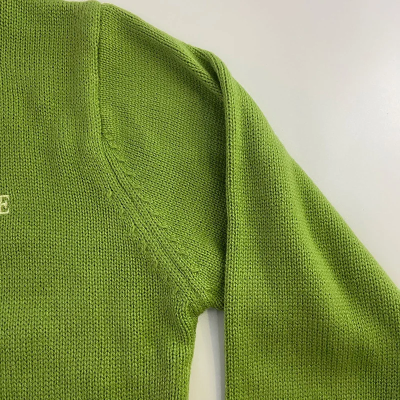 

Women Loose V-neck Embroidered Solid Color Sweater Jacket Single-breasted Long Sleeve Short Cardigan