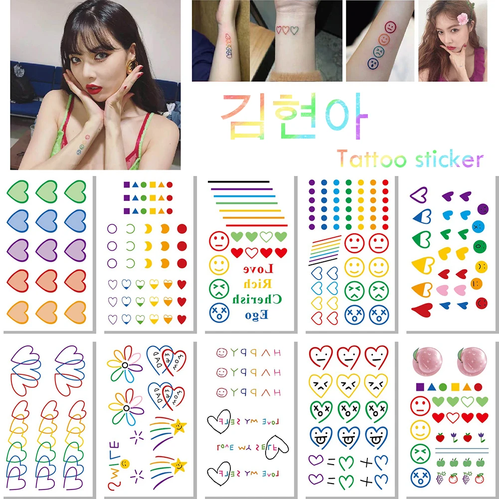 

South Korea Hyuna The same smiley face tattoo stickers Love heart tattoo stickers ins wind cute girl finger tattoo stickers