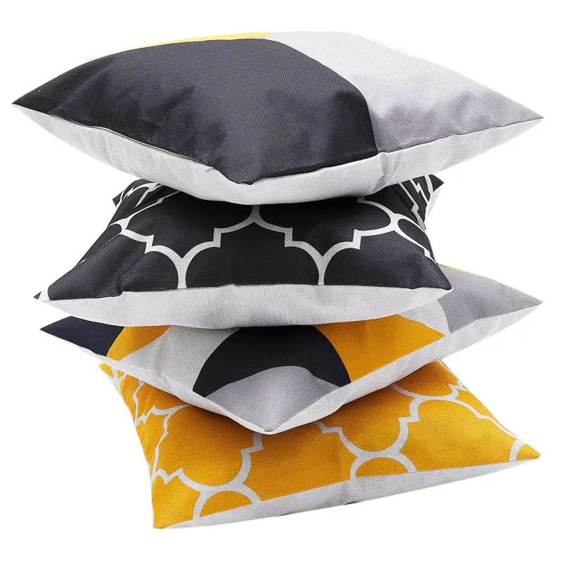 Коллекция 4 вида конструкций льняных геометрических чехлов для подушек 18 дюймов |