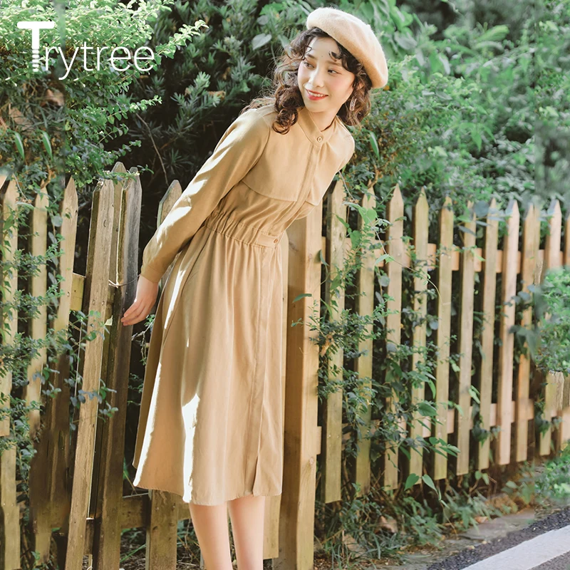 Trytree 2019 осенне-зимнее женское Повседневное платье с круглым вырезом в винтажном