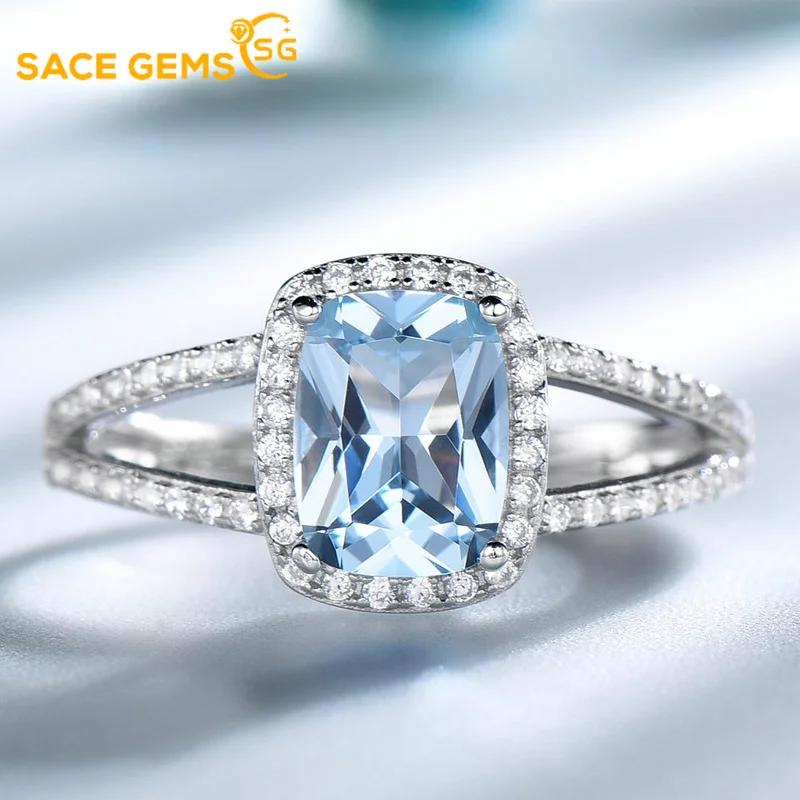 

SACE GEMS Blue Topaz Gemstone Rings for Women Girls Solid 925 Sterling Silver Handmade Engagement Wedding Band Fine Jewelry