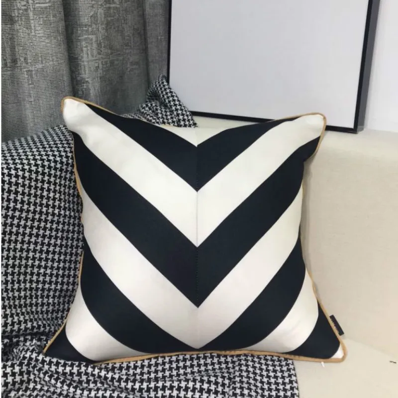 

DUNXDECO Cushion Cover Decorative Pillow Case Modern Ivory Black Geometric Wave Luxury Simple Coussin Bed Room Decorating
