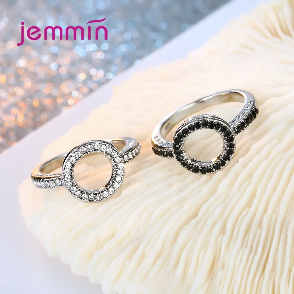 

Classic Fashion Hollow out Hoop Sparkling White and Black Ring Cubic Zirconia Jewelry Real Solid 925 Sterling Silver Rings