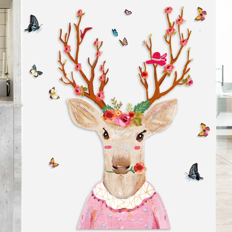 

Deer Animal Wall Stickers DIY Flowers Wall Decals for Kids Rooms Baby Bedroom Nursery Home Decoration