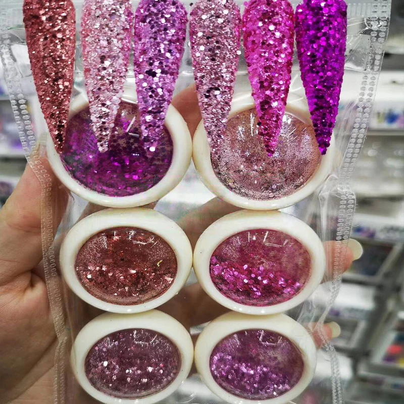 6 банок Русалка шестигранный дизайн ногтей блестки ультратонкий смешанный