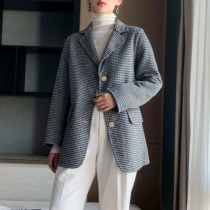 

Autumn 2021 And Winter New Double-sided Cashmere Coat Women's High-end Wool Plaid Outerwear 100% Pure Wool Overcoat