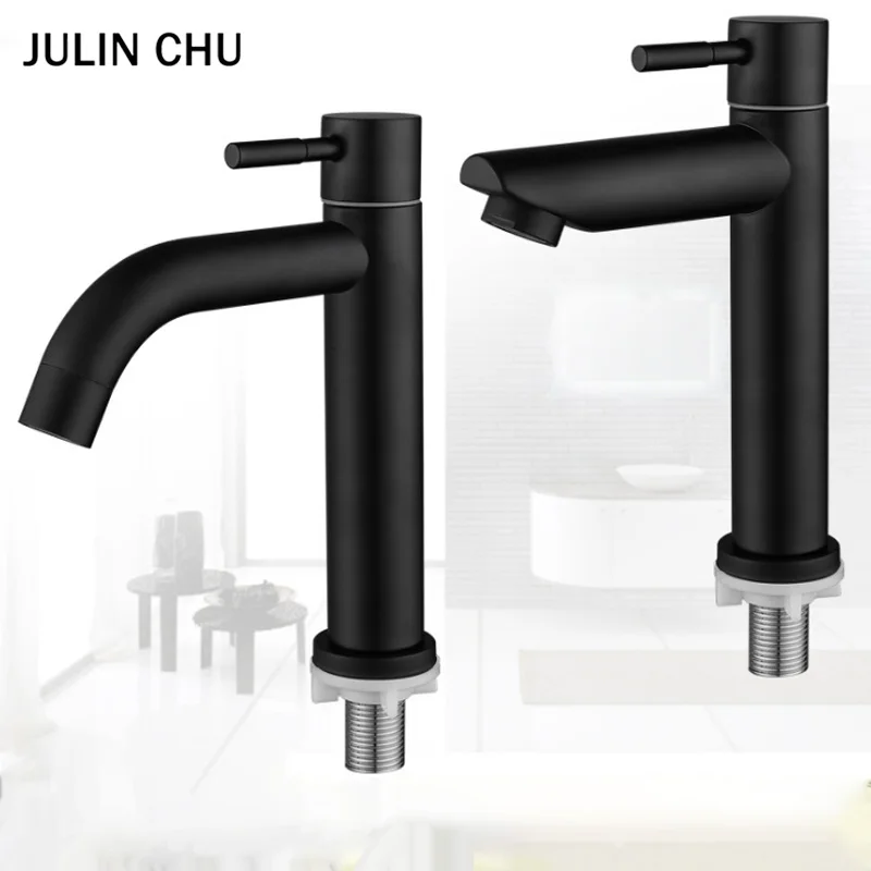 

Black Bathroom Faucet 304 Stainless Steel Sinlge Cold Water Tap Mixer Washbasin Sink Taps Basin Faucets Bathroom Crane G1/2 In