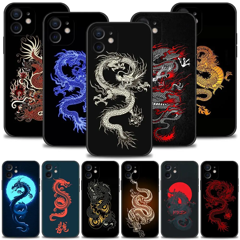 

Silicone Case For iPhone 13 12 11 Pro Max Mini XS Max XR X 7 8 Plus 6S 2020 Cover Phone Shell Dragon Loong Art