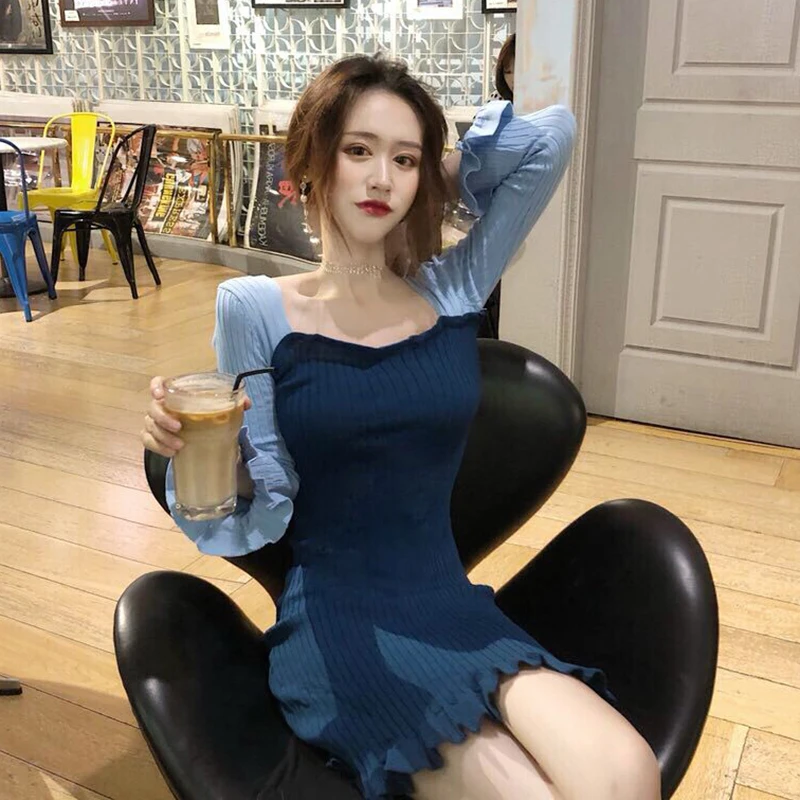 Платье с длинным рукавом элегантное оборками в стиле ампир квадратный воротник