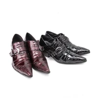 wedding personality buckle mens wine red shoes high heels pointed casual business leather