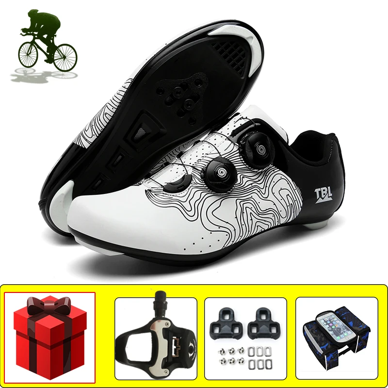 Athletic Raod Bike Shoes Male Bicicleta Triatlon Zapatillas Ciclismo Self-locking Breathable Riding Bicycle Sneakers Add Pedals