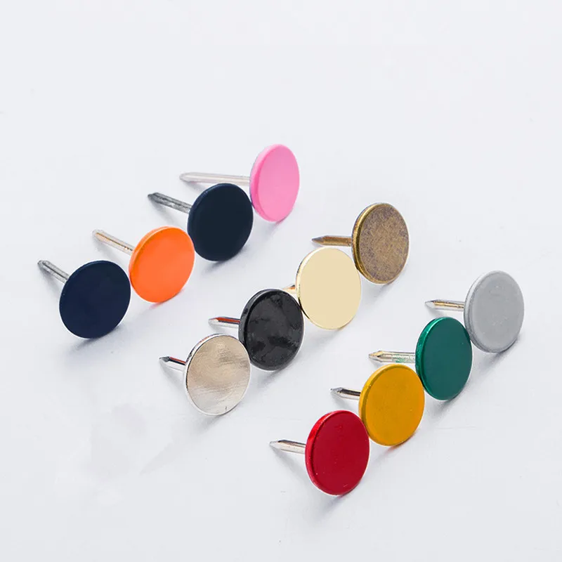 

100pc Upholstery Nail Pins Color Decorative Tack Sofa Stud Flat Round Head Nails Fasteners Pushpin Furniture Thumbtack Hardware