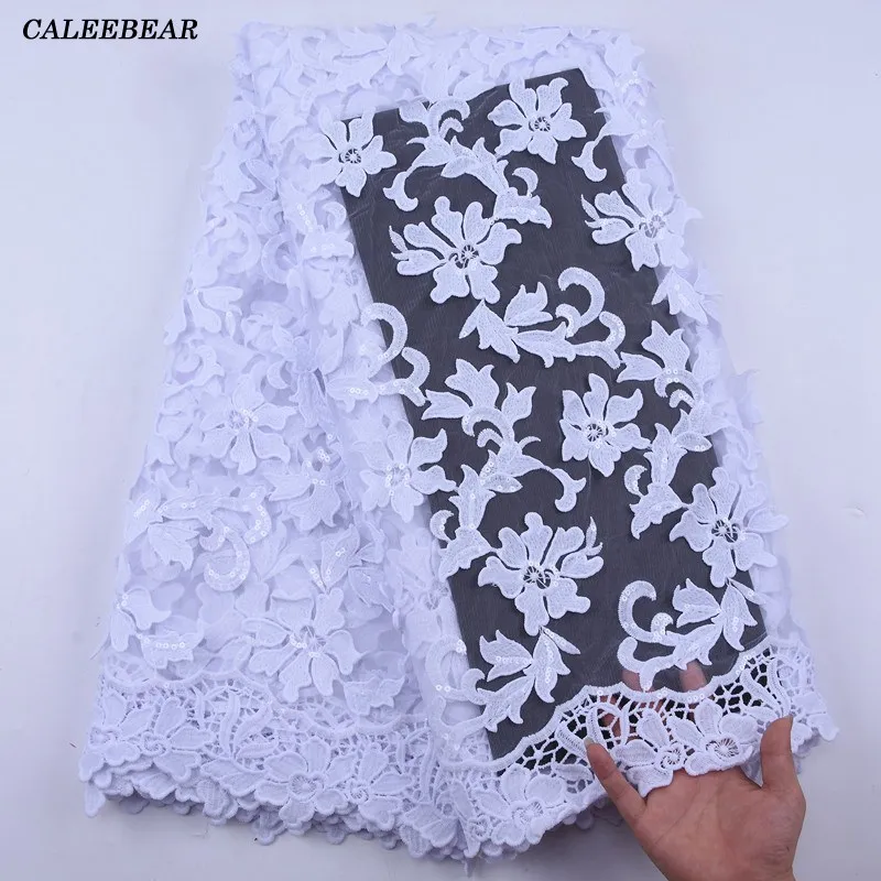 

2020 Latest Pure White 3D Sequin Fabric French Mesh Net Lace Fabric With Sequins High Quality African Nigerian Lace Fabric S1979