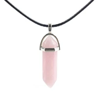 natural stone chakra reiki healing hexagon prism opal tigers eye pink quartz crystal pendulum necklace