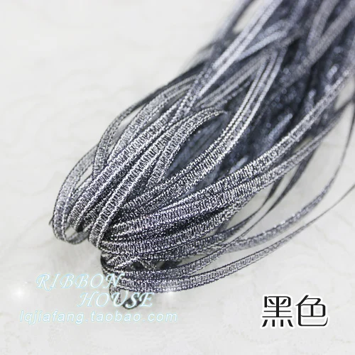3mm blacksliver nion 3 мм цветная лента для лука, блестящая вышитая лента для свадебного торта, подарочная упаковка для рукоделия, товары для декора(10 м/лот - Цвет: 3mm blacksliver nion