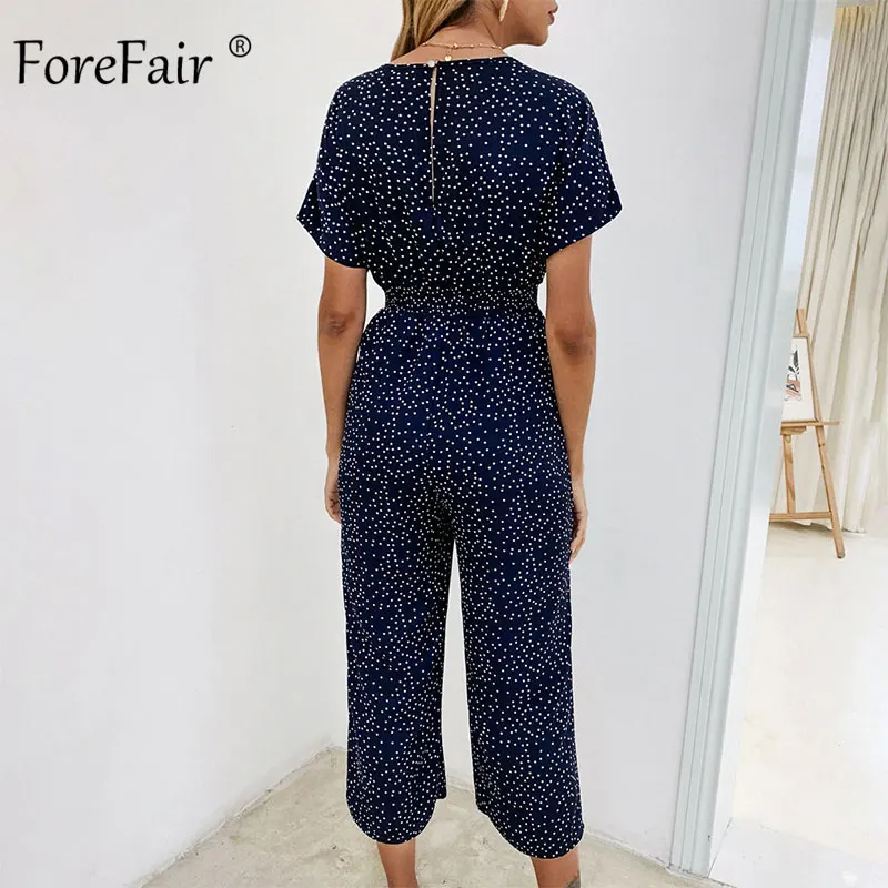 Женский комбинезон с широкими штанинами Forefair повседневный пляжный в горошек