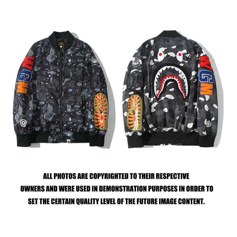 

Japanese Tide Brand Shark Head Camouflage Baseball Jacket Uniform Star Spotted Cardigan Jacket Men Streetwear Bape Jackets