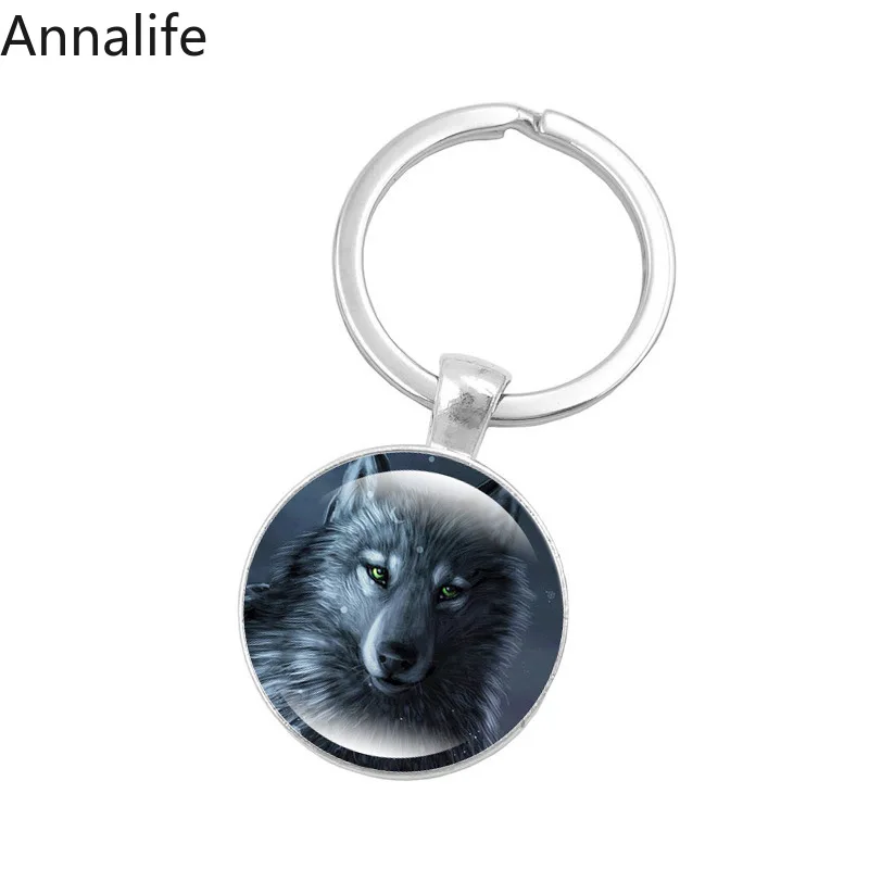 Новинка 2019 брелок для ключей с изображением волка и Луны изделие из стекла