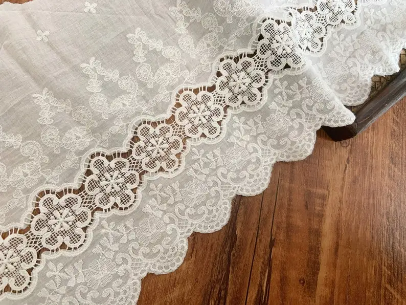 

3 yards 11 inches Off White Cotton Lace Trim Eyelet Cotton Lace Trim Cotton Lace Trim With Florals