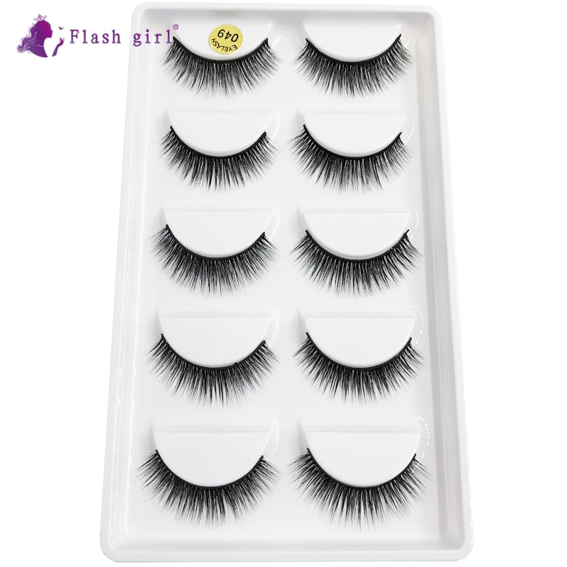 

Flash Girl 5 Pairs Handmade Real Mink 3D Full volume False Eyelashes Thick Long Lashes Extension Private Label Cosmetics 049