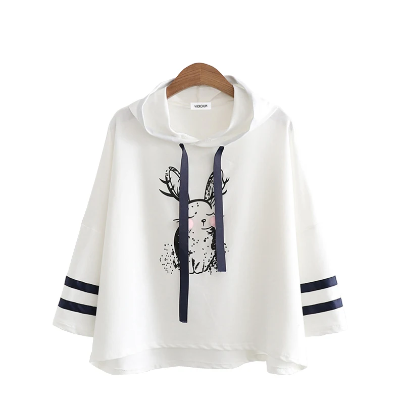 

Толстовки с капюшоном и Для женщин осень Повседневное печатных Kawaii брюки для малышей с рисунками зайчика, свитшот! Модное платье с О-образны...